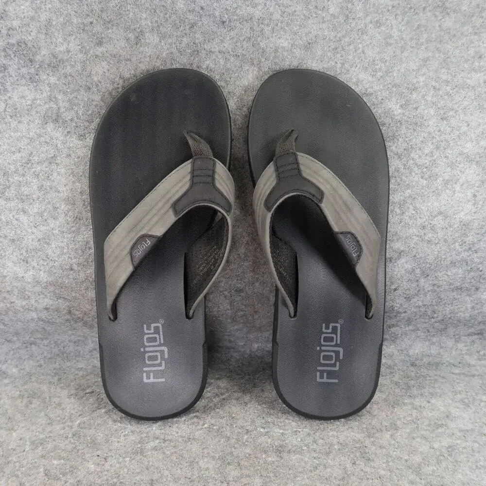 Flojos Shoes Mens 8 Sandal Flip Flop Slip On Memory Foam Comfort Surf Gray Black